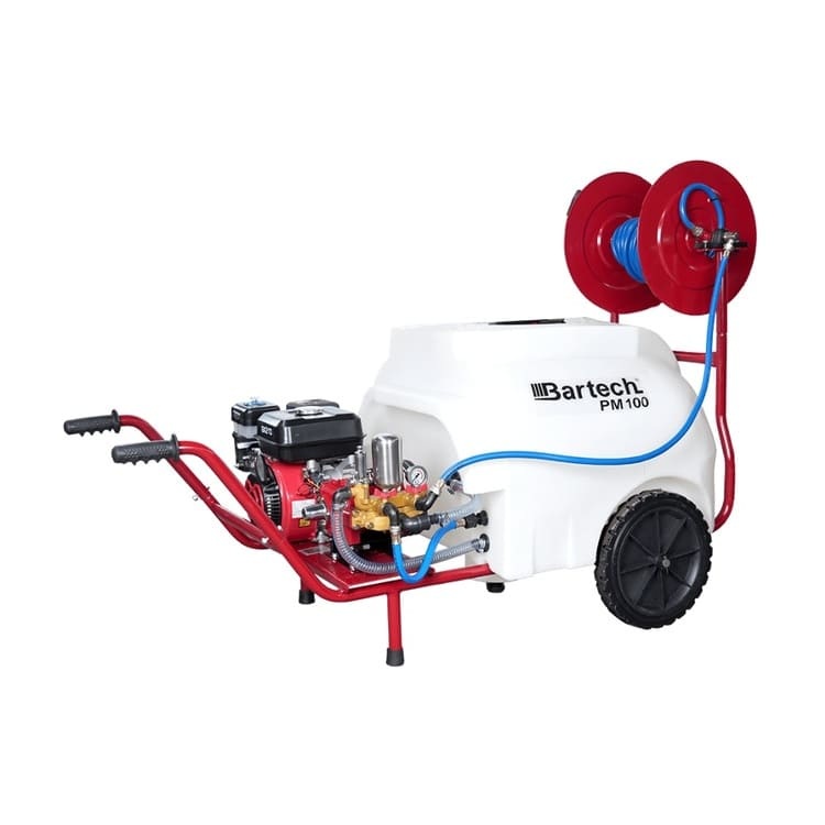 Bartech PM 100 Benzinli İlaçlama Makinesi – 30 mm Pompa, 100L Depo | Merkez Tarım Eczanesi